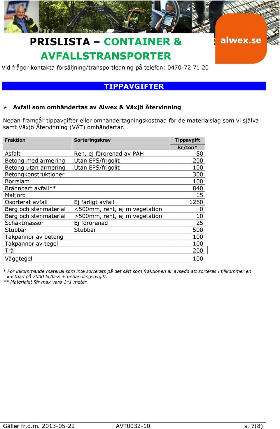 100 Brännbart avfall** 840 Matjord 15 Osorterat avfall Ej farligt avfall 1260 Berg och stenmaterial <500mm, rent, ej m vegetation 0 Berg och stenmaterial >500mm, rent, ej m vegetation 10 Schaktmassor