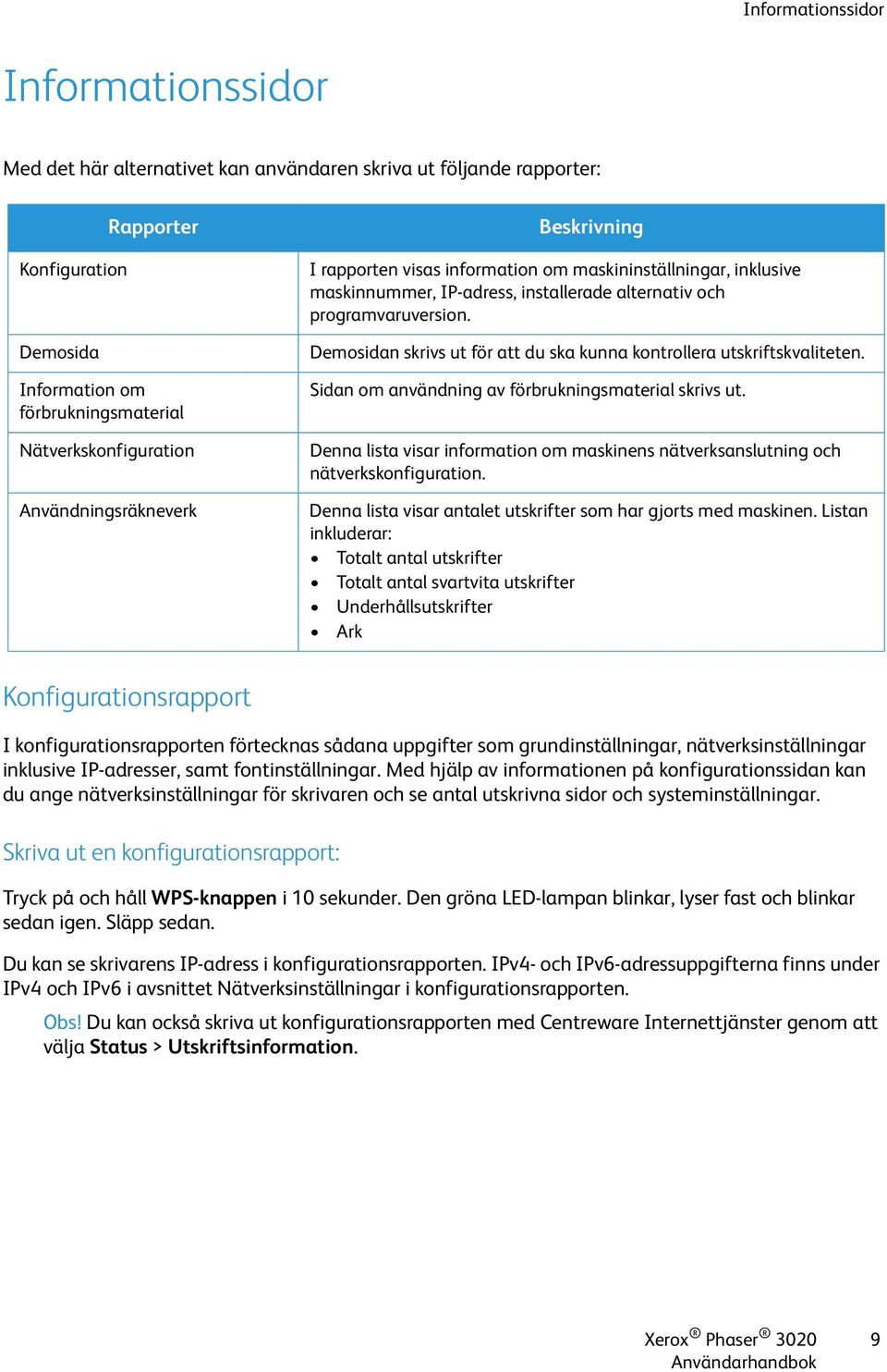 Demosidan skrivs ut för att du ska kunna kontrollera utskriftskvaliteten. Sidan om användning av förbrukningsmaterial skrivs ut.