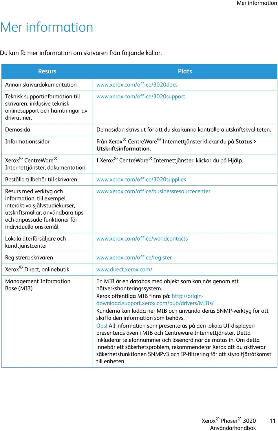 Informationssidor Från Xerox CentreWare Internettjänster klickar du på Status > Utskriftsinformation.