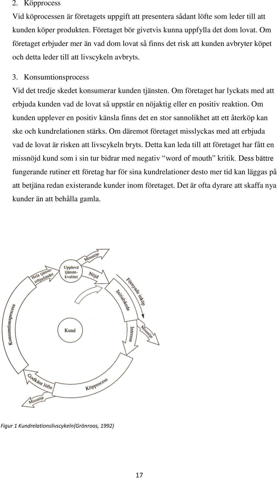 Konsumtionsprocess Vid det tredje skedet konsumerar kunden tjänsten. Om företaget har lyckats med att erbjuda kunden vad de lovat så uppstår en nöjaktig eller en positiv reaktion.