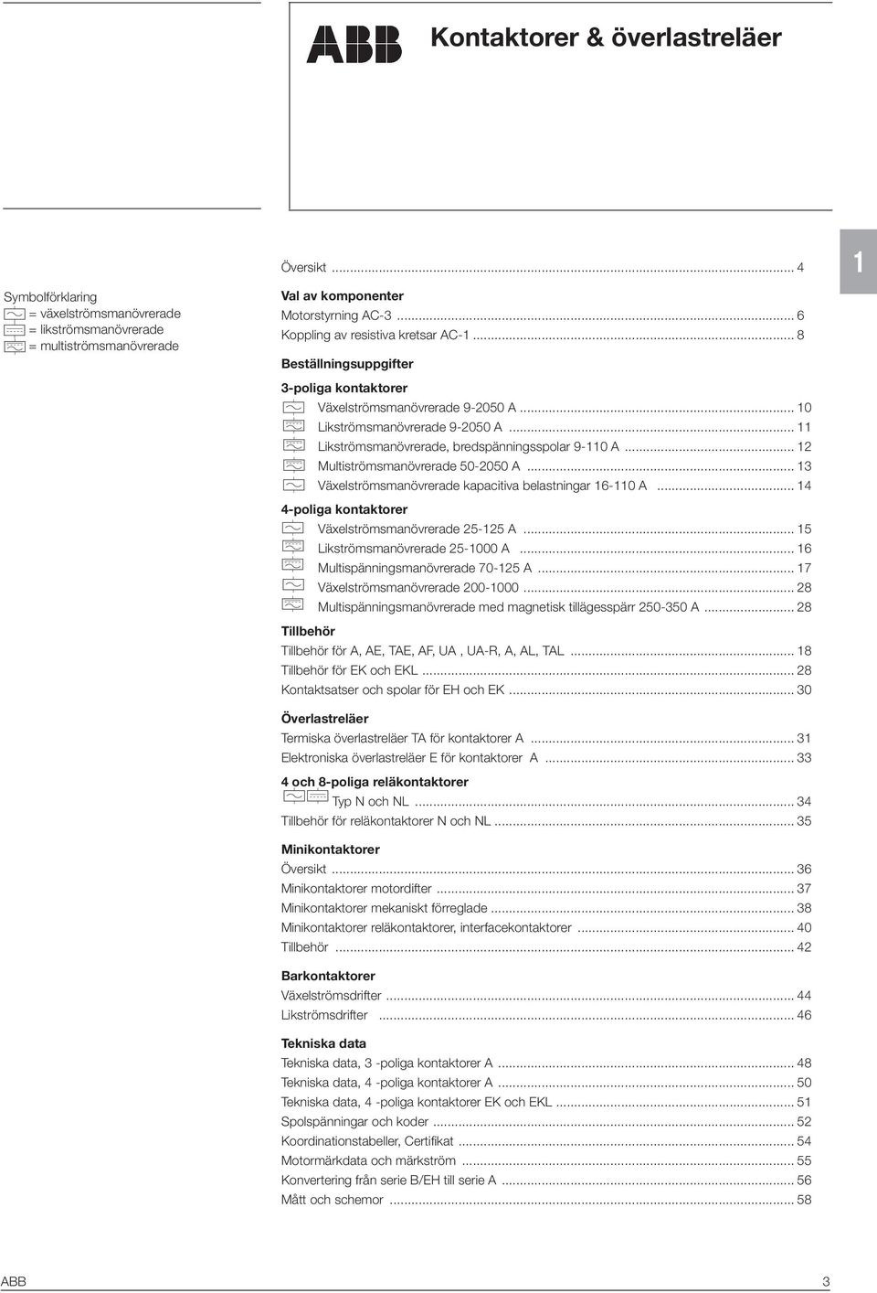 .. 11 Likströmsmanövrerade, bredspänningsspolar 9-110 A... 12 Multiströmsmanövrerade 50-2050 A... 13 Växelströmsmanövrerade kapacitiva belastningar 16-110 A.