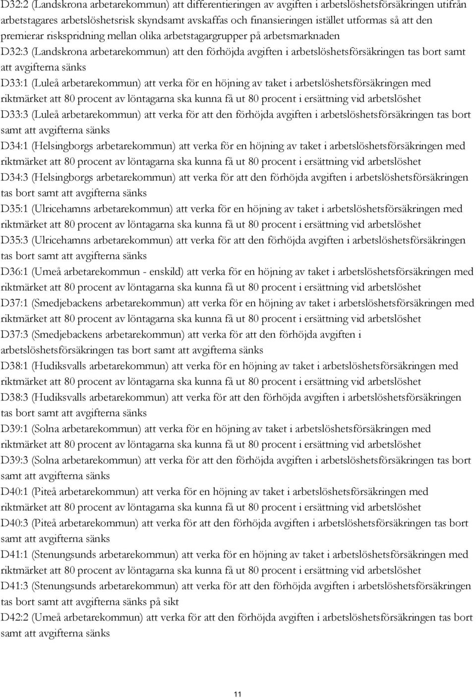 sänks D33:1 (Luleå arbetarekommun) att verka för en höjning av taket i arbetslöshetsförsäkringen med riktmärket att 80 procent av löntagarna ska kunna få ut 80 procent i ersättning vid arbetslöshet