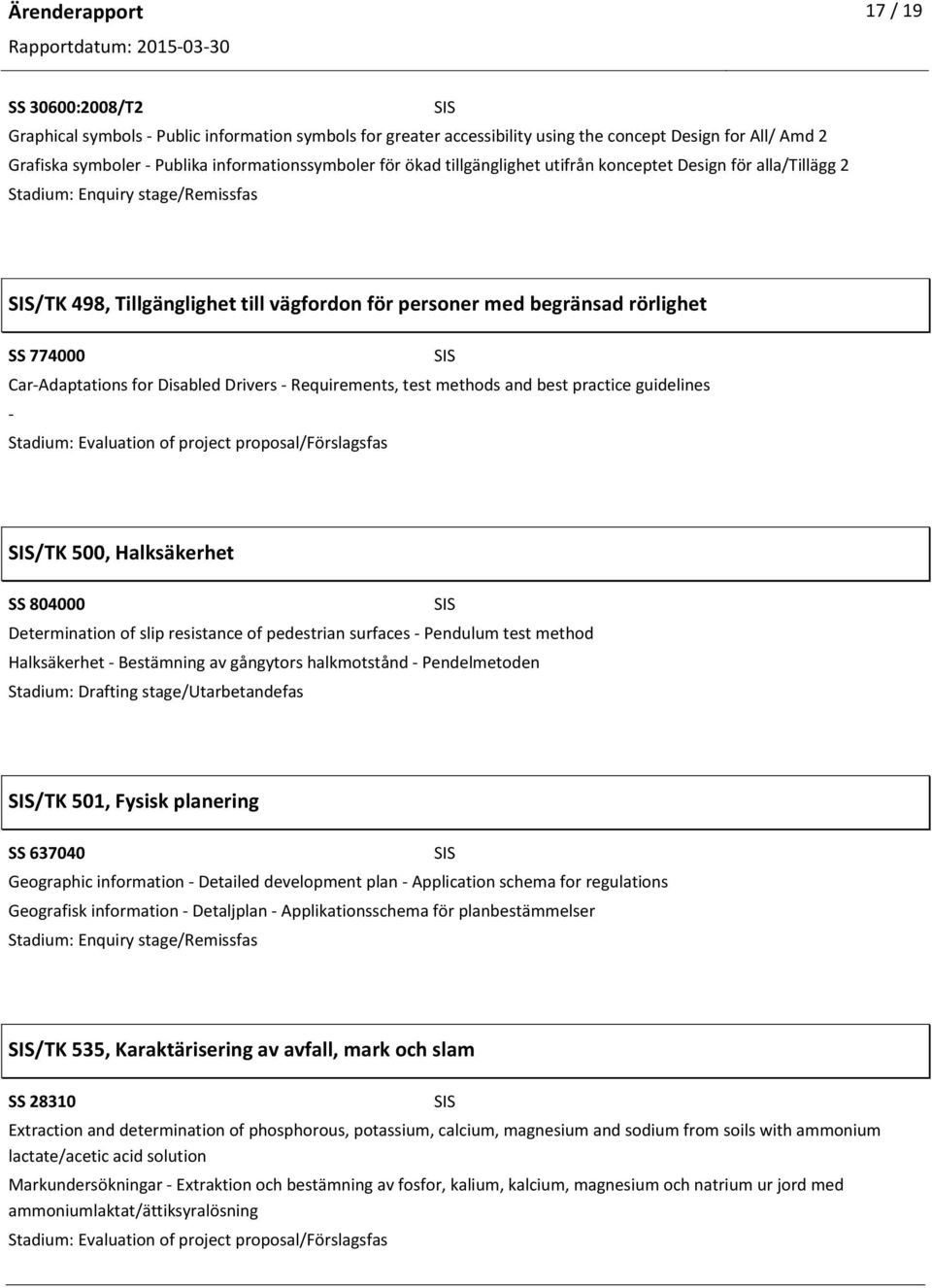 Requirements, test methods and best practice guidelines /TK 500, Halksäkerhet SS 804000 Determination of slip resistance of pedestrian surfaces Pendulum test method Halksäkerhet Bestämning av