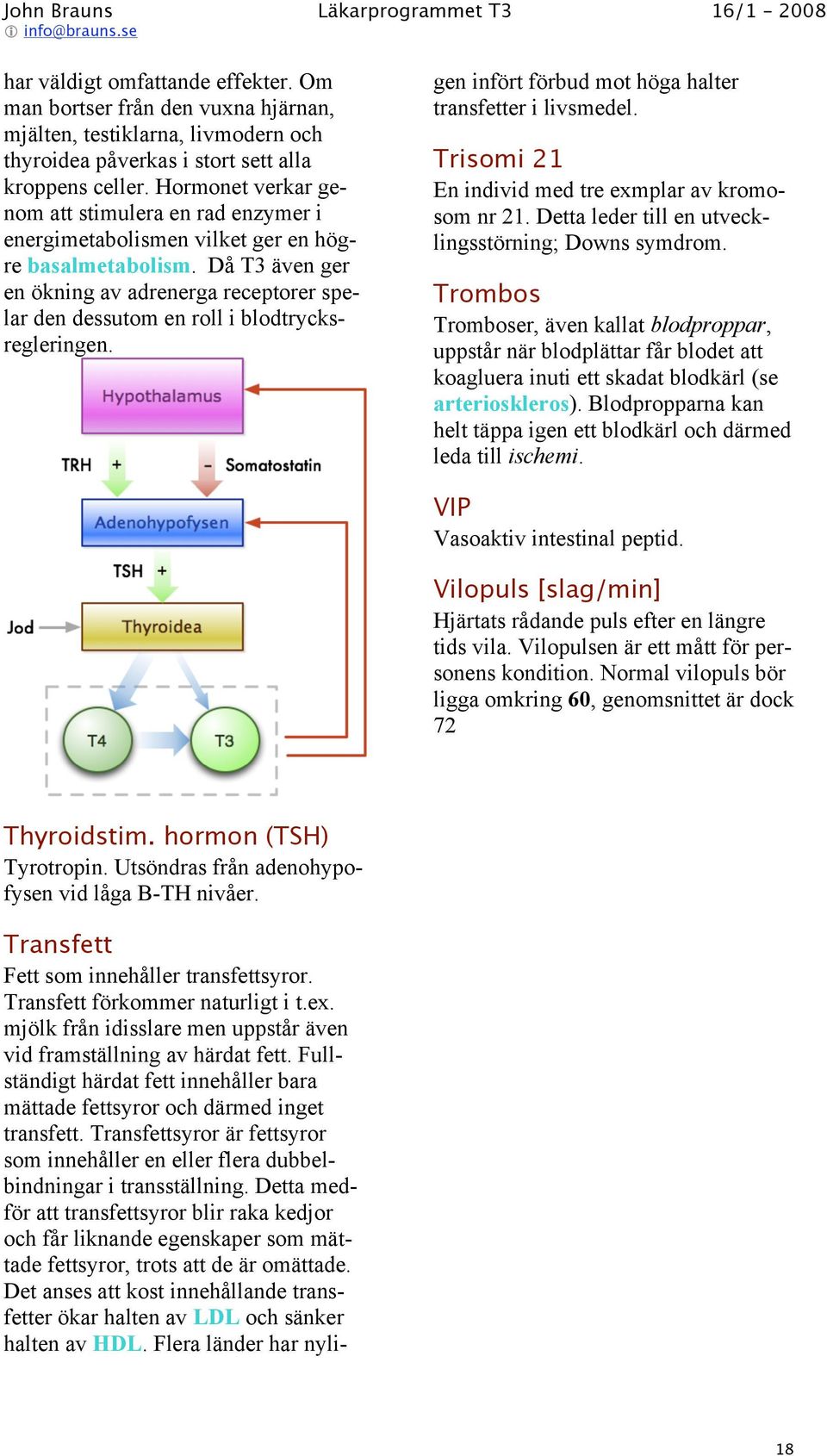 Då T3 även ger en ökning av adrenerga receptorer spelar den dessutom en roll i blodtrycksregleringen. Transfett Fett som innehåller transfettsyror. Transfett förkommer naturligt i t.ex.