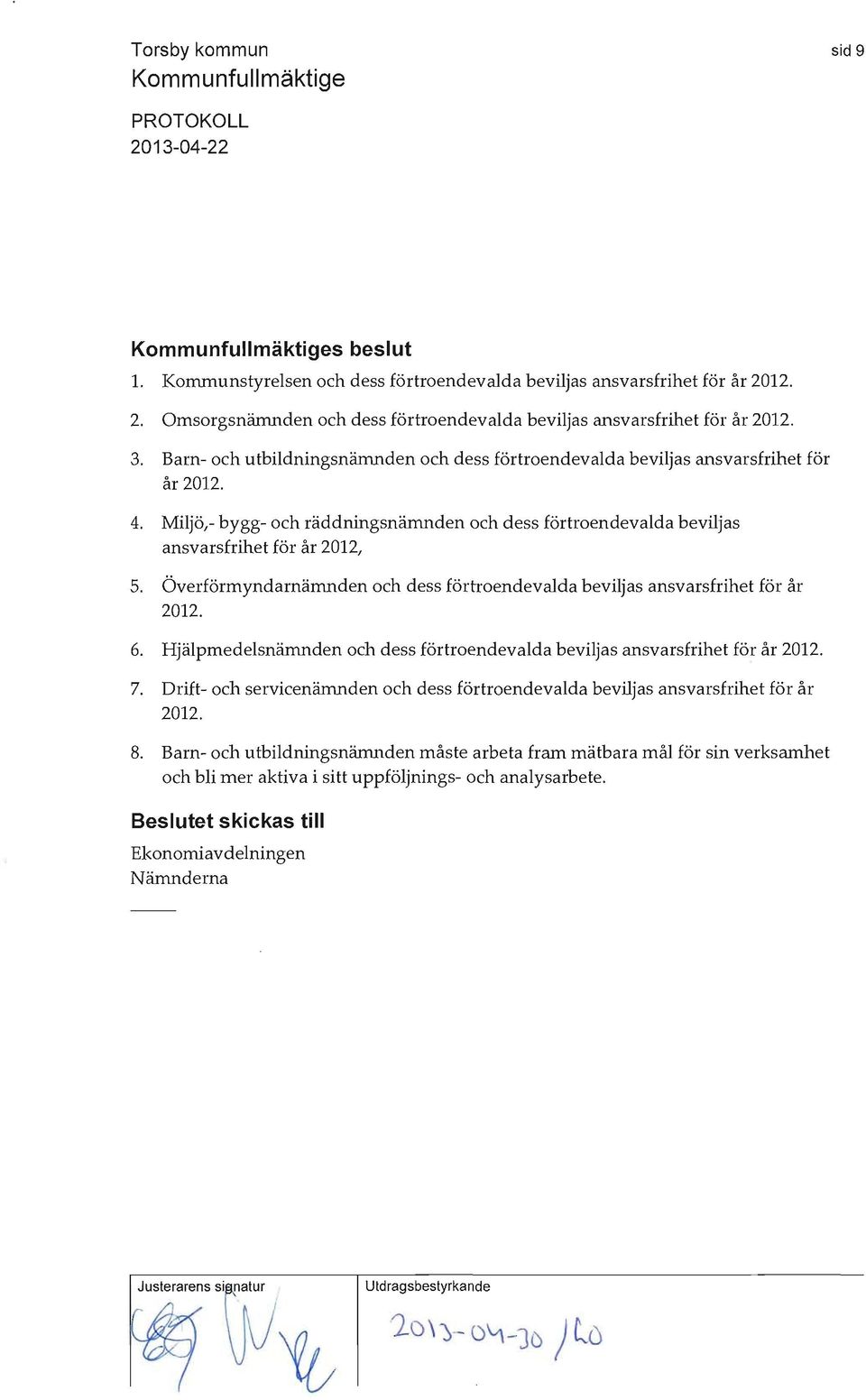 Överförmyndarnämnden och dess förtroendevalda beviljas ansvarsfrihet för år 2012. 6. Hjälpmedelsnämnden och dess förtroendevalda beviljas ansvarsfrihet för år 2012. 7.