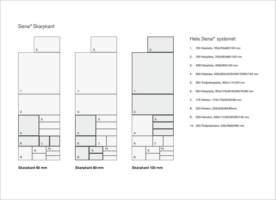 350 Halvplatta, 350x175x40/50/60/70/80 mm 7. 175 Helsten, 175x175x50/60/80 mm 2. 2. 2. 8. 233 Helsten, 233x233x60/80mm 5. 5. 5. 9.