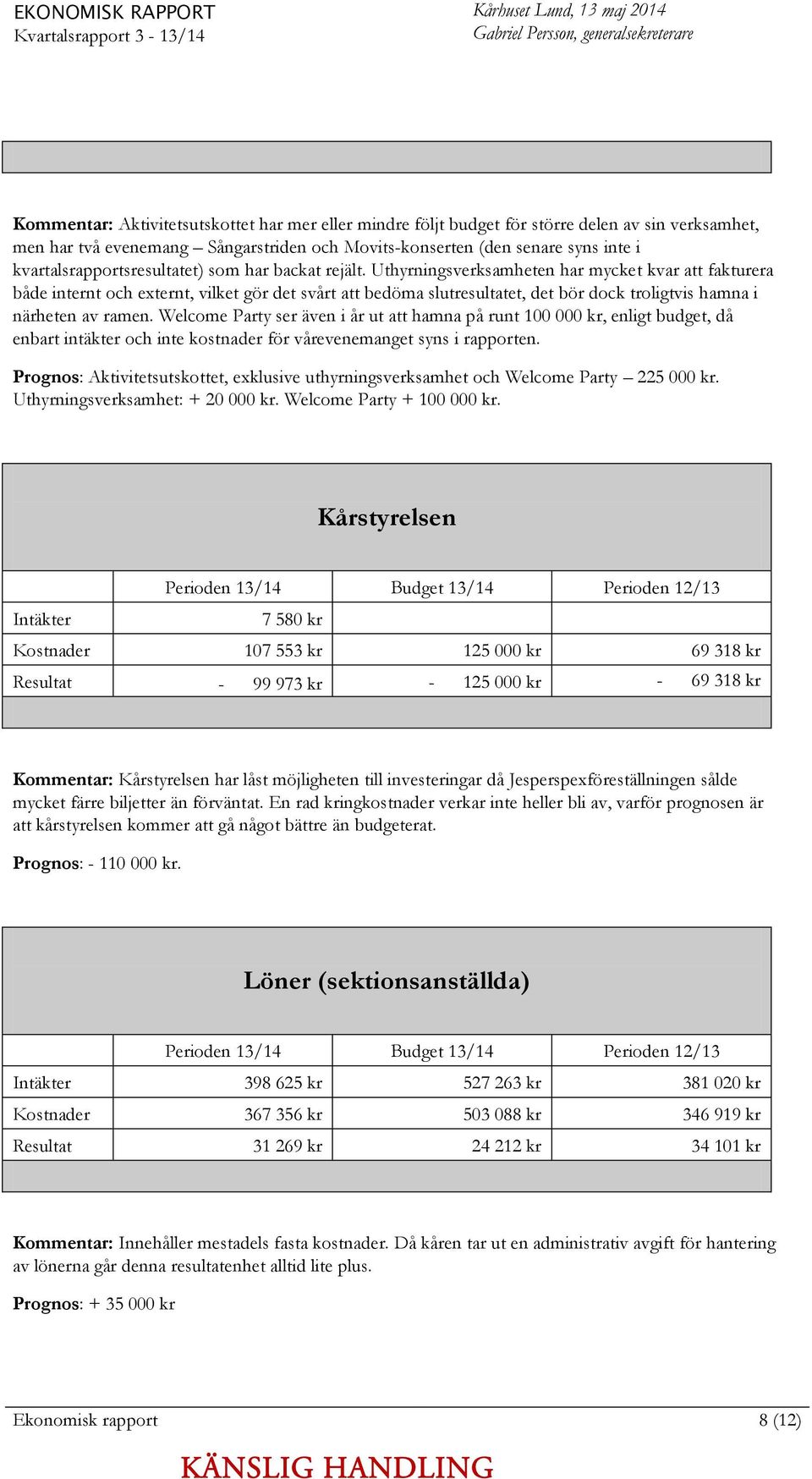 Uthyrningsverksamheten har mycket kvar att fakturera både internt och externt, vilket gör det svårt att bedöma slutresultatet, det bör dock troligtvis hamna i närheten av ramen.