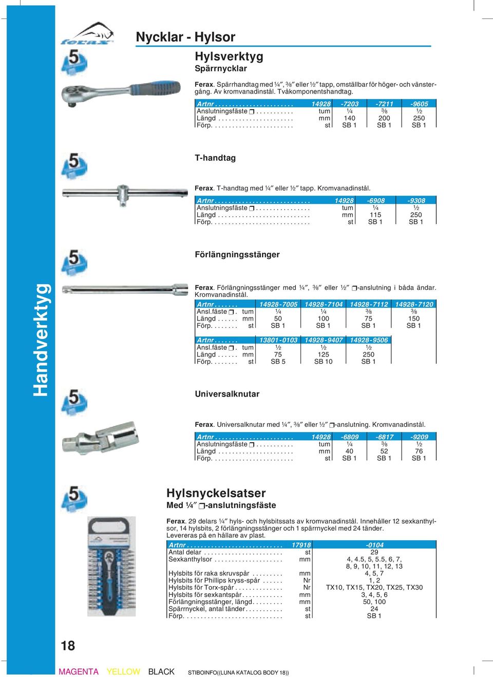 .. 14928-6908 -9308 Anslutningsfäste... tum 1 4 1 2 Längd... mm 115 250 Förp.... st SB 1 SB 1 Förlängningsstänger Handverktyg Ferax.