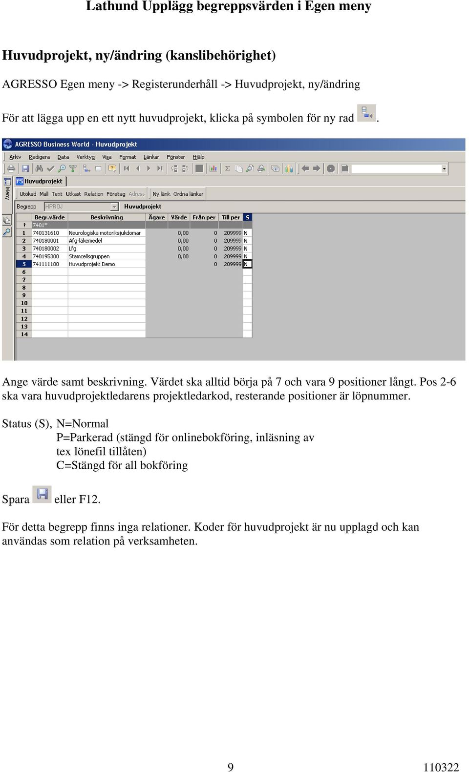 Pos 2-6 ska vara huvudprojektledarens projektledarkod, resterande positioner är löpnummer.