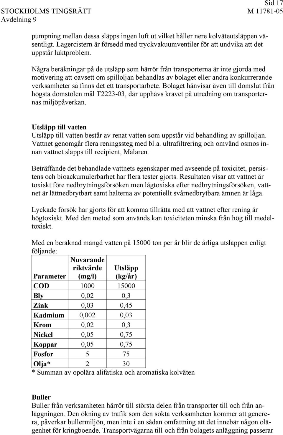 transportarbete. Bolaget hänvisar även till domslut från högsta domstolen mål T2223-03, där upphävs kravet på utredning om transporternas miljöpåverkan.