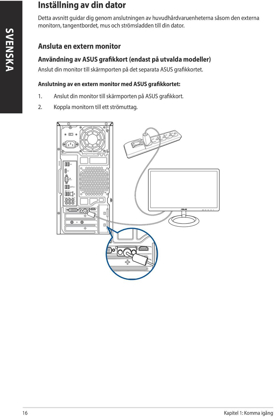 Ansluta en extern monitor Användning av ASUS grafikkort (endast på utvalda modeller) Anslut din monitor till skärmporten på det