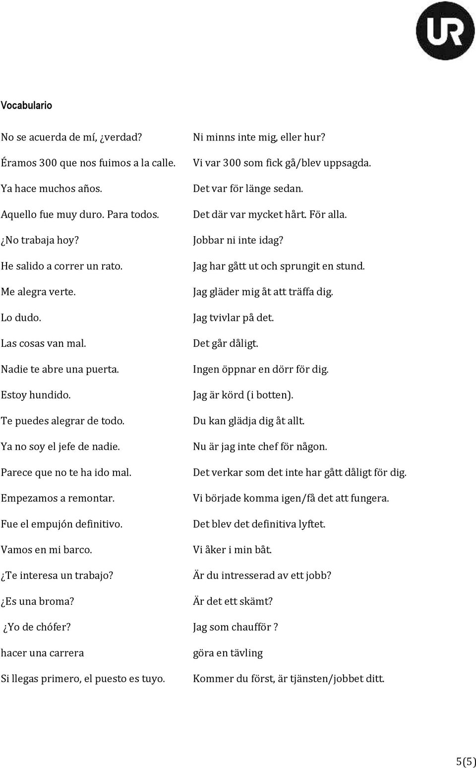 Fue el empujón definitivo. Vamos en mi barco. Te interesa un trabajo? Es una broma? Ni minns inte mig, eller hur? Vi var 300 som fick gå/blev uppsagda. Det var för länge sedan.