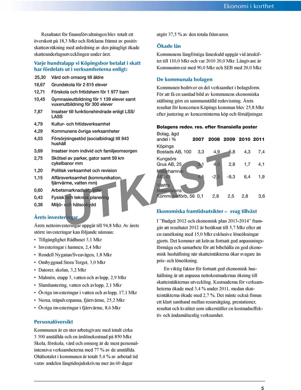 Varje hundralapp vi Köpingsbor betalat i skatt har fördelats ut i verksamheterna enligt: 25,30 Vård och omsorg till äldre 18,67 Grundskola för 2 615 elever 12,71 Förskola och fritidshem för 1 977