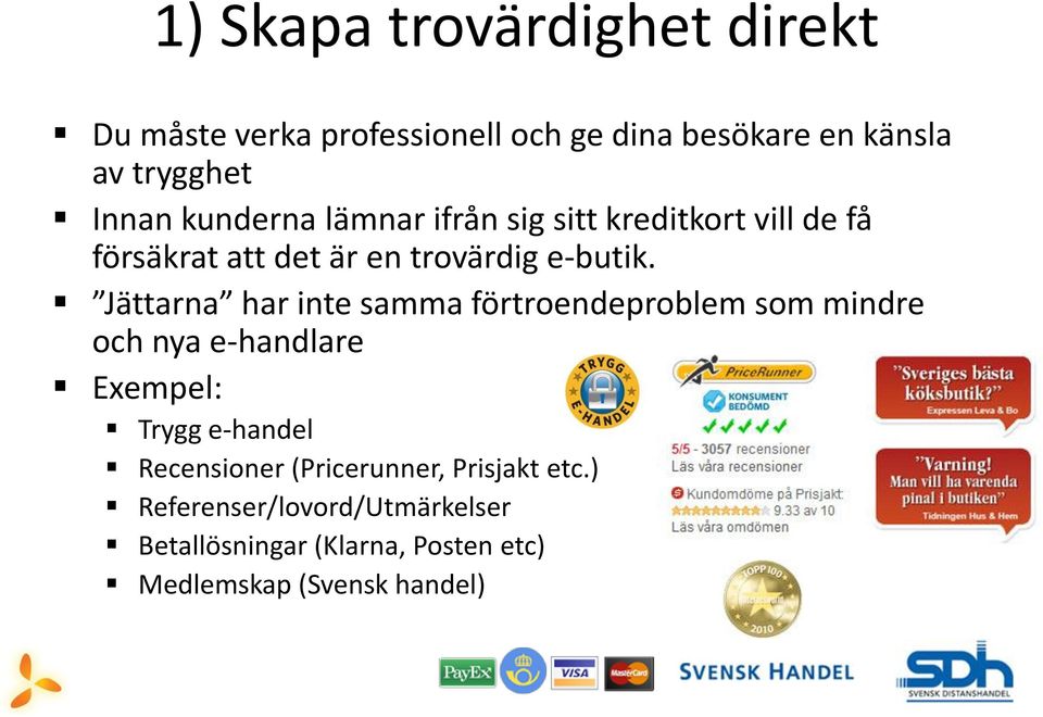 Jättarna har inte samma förtroendeproblem som mindre och nya e-handlare Exempel: Trygg e-handel Recensioner