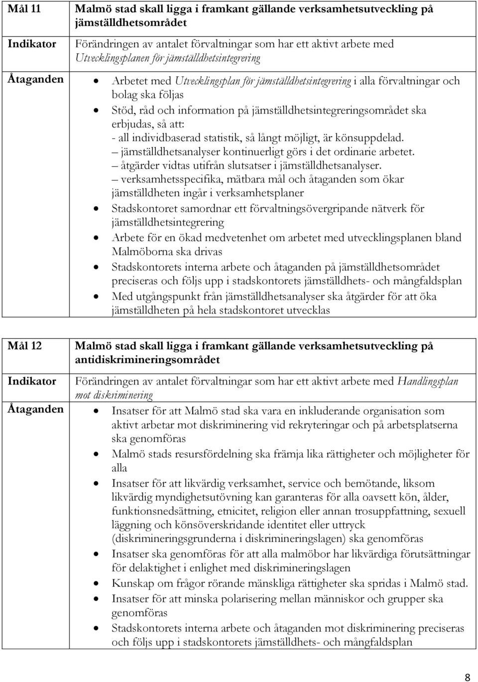 erbjudas, så att: - all individbaserad statistik, så långt möjligt, är könsuppdelad. jämställdhetsanalyser kontinuerligt görs i det ordinarie arbetet.