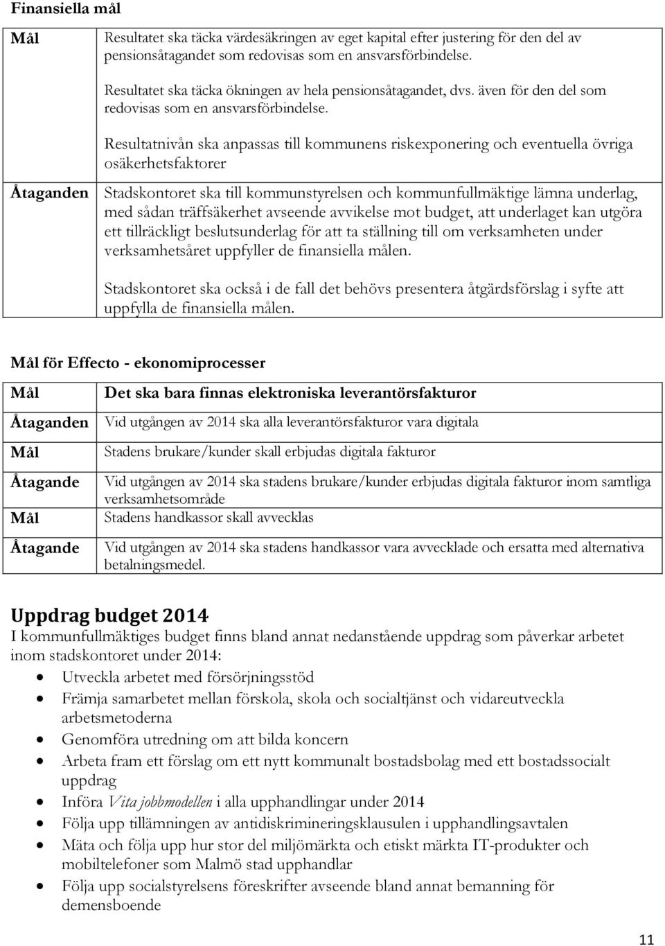 Resultatnivån ska anpassas till kommunens riskexponering och eventuella övriga osäkerhetsfaktorer Åtaganden Stadskontoret ska till kommunstyrelsen och kommunfullmäktige lämna underlag, med sådan