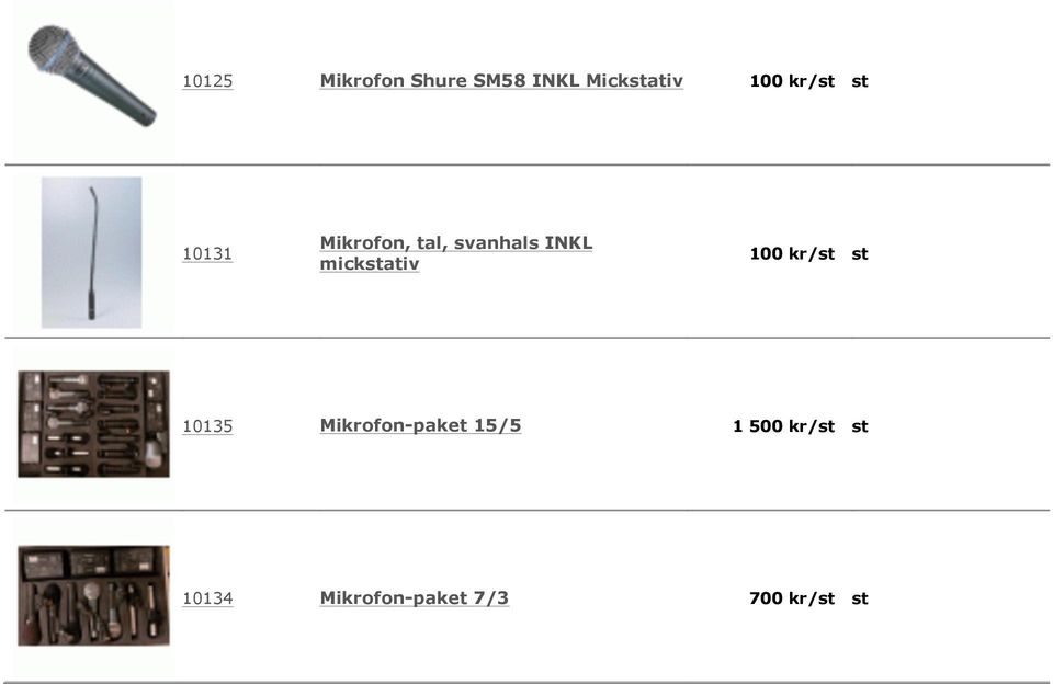 mickstativ 100 kr/st st 10135 Mikrofon-paket