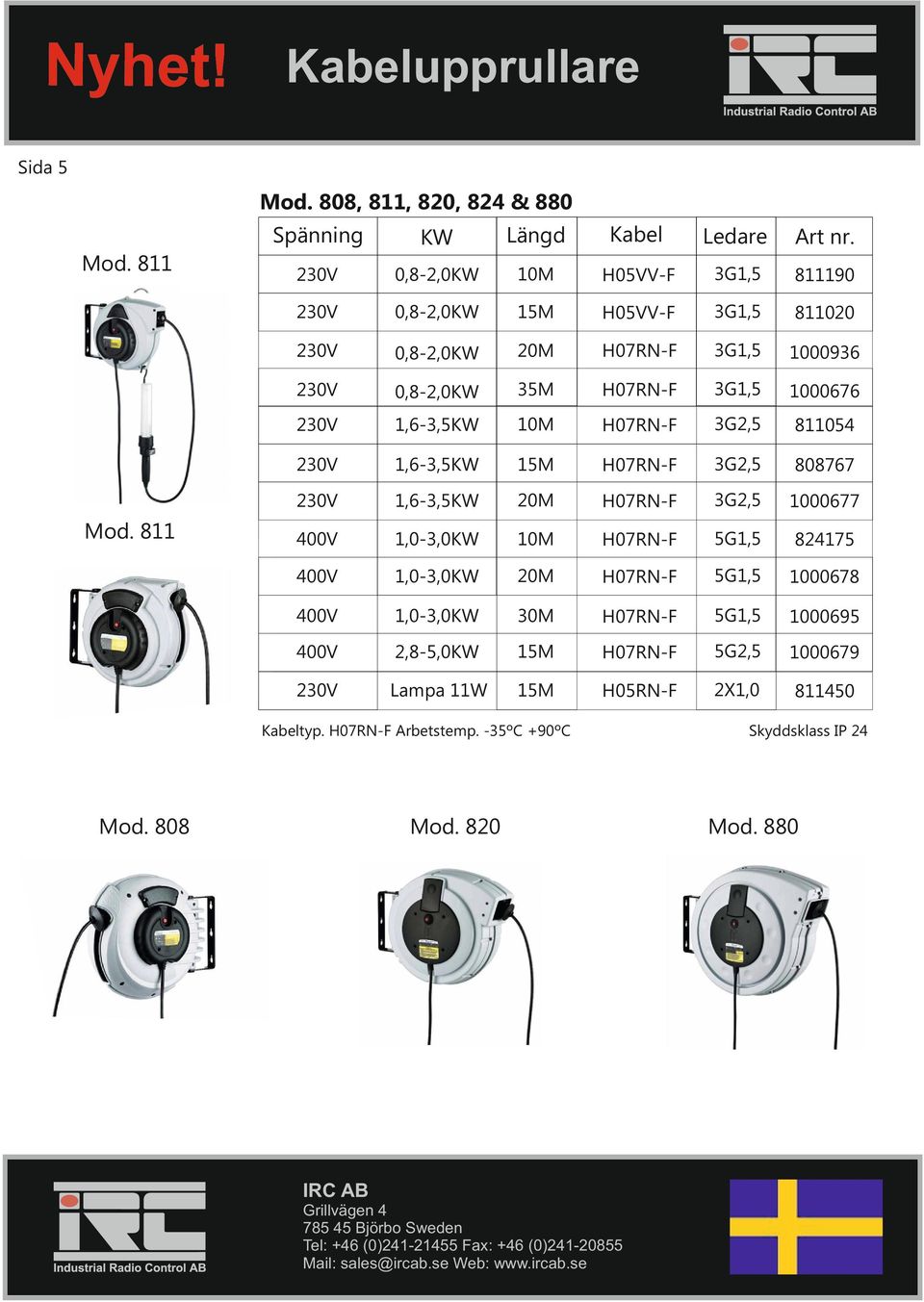 1000676 1,6-3,5KW 10M 811054 1,6-3,5KW 808767 1,6-3,5KW 20M 1000677 1,0-3,0KW 10M 5G1,5 824175 1,0-3,0KW 20M