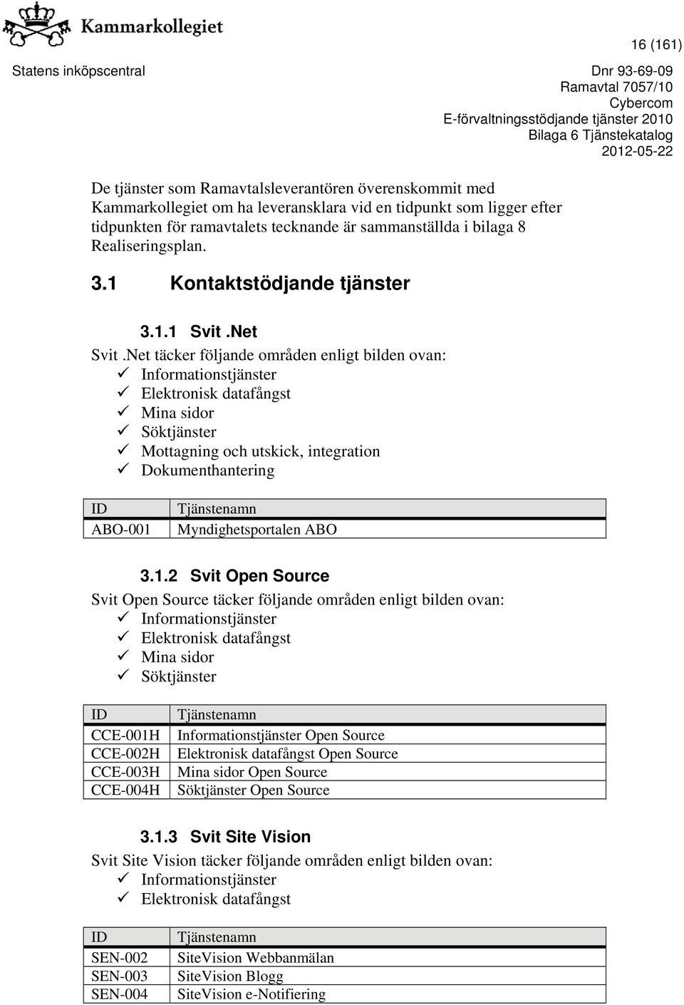 Net täcker följande områden enligt bilden ovan: Informationstjänster Elektronisk datafångst Mina sidor Söktjänster Mottagning och utskick, integration Dokumenthantering ID ABO-001 Tjänstenamn