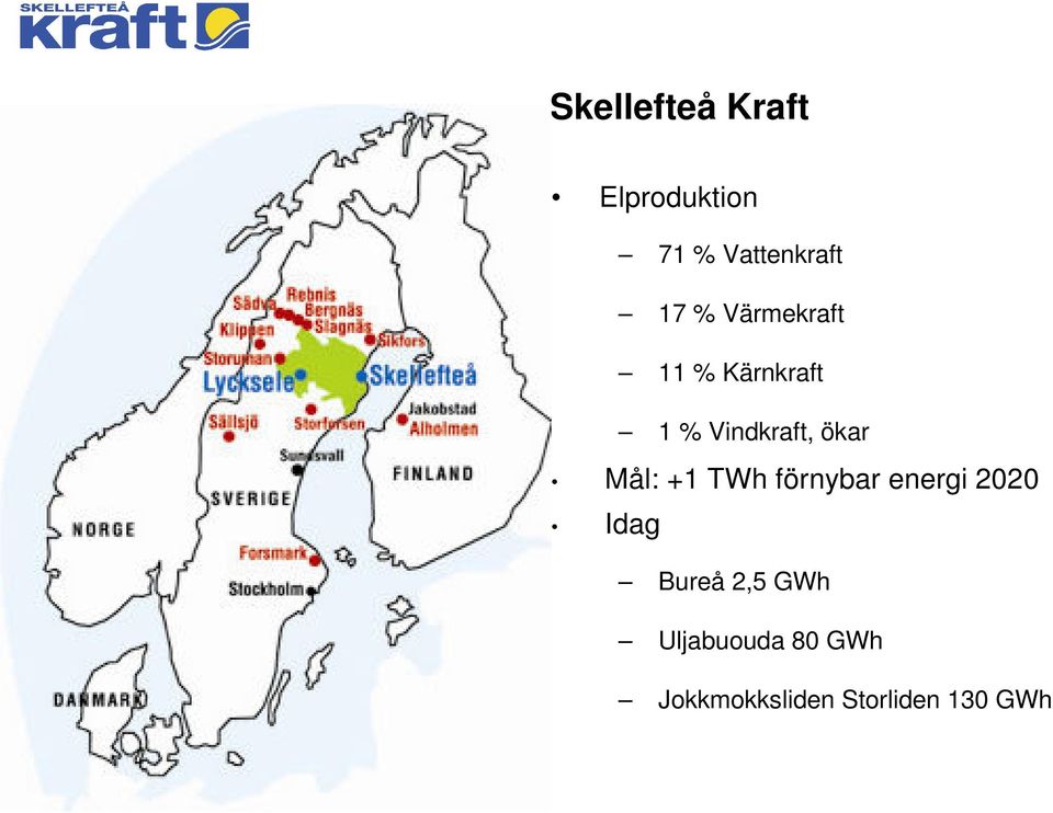 Mål: +1 TWh förnybar energi 2020 Idag Bureå 2,5