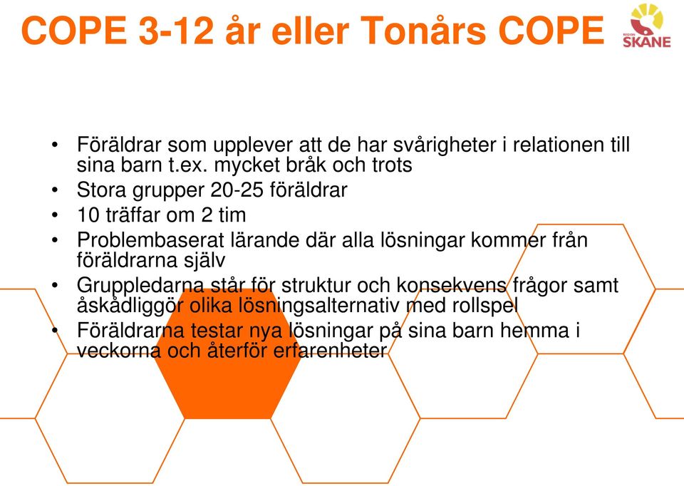 lösningar kommer från föräldrarna själv Gruppledarna står för struktur och konsekvens frågor samt åskådliggör