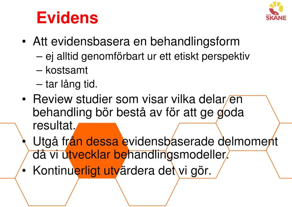 Review studier som visar vilka delar en behandling bör bestå av för att ge goda