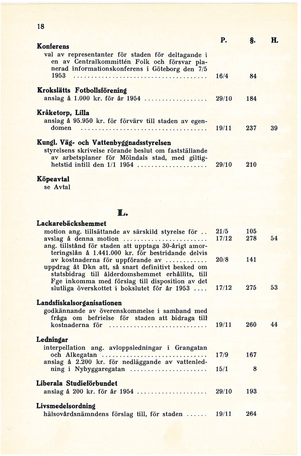 för förvärv till staden av egen domen 19/11 237 39 KungL Väg- och Vattenbyggnadsstyrelsen styrelsens skrivelse rörande beslut om fastställande av arbetsplaner för Mölndals stad, med giltig hetstid