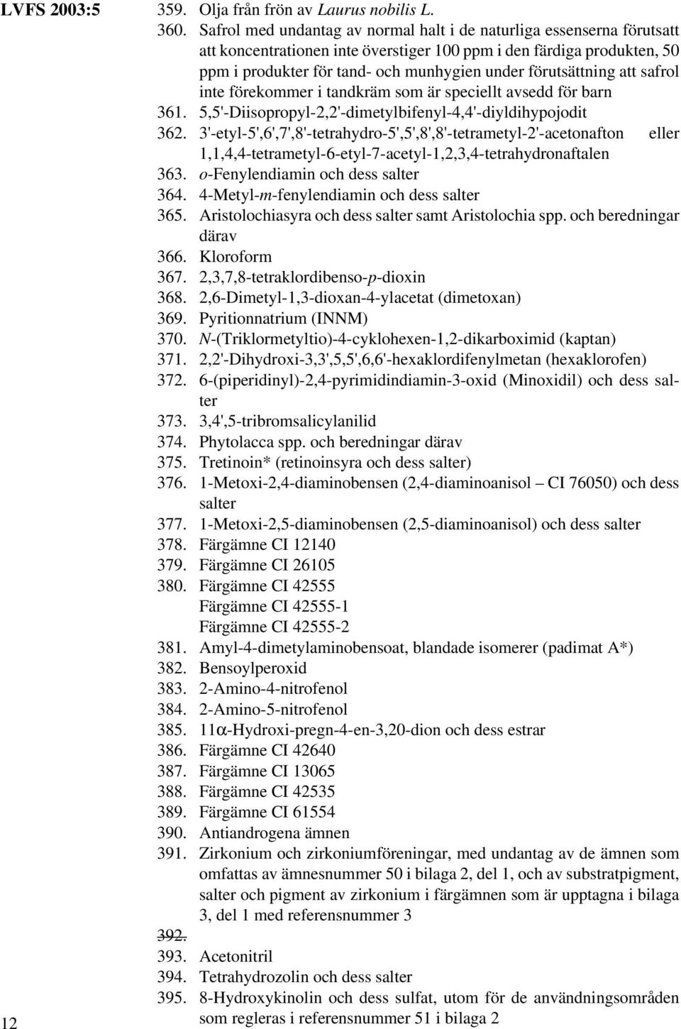 safrol inte ekommer i tandkräm som är speciellt avsedd barn 361. 5,5'-Diisopropyl-2,2'-dimetylbifenyl-4,4'-diyldihypojodit 362.