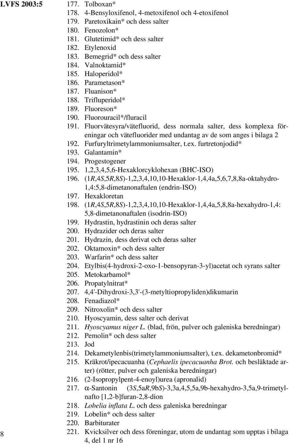 Fluorvätesyra/vätefluorid, dess normala salter, dess komplexa eningar och vätefluorider med undantag av de som anges i bilaga 2 192. Furfuryltrimetylammoniumsalter, t.ex. furtretonjodid* 193.