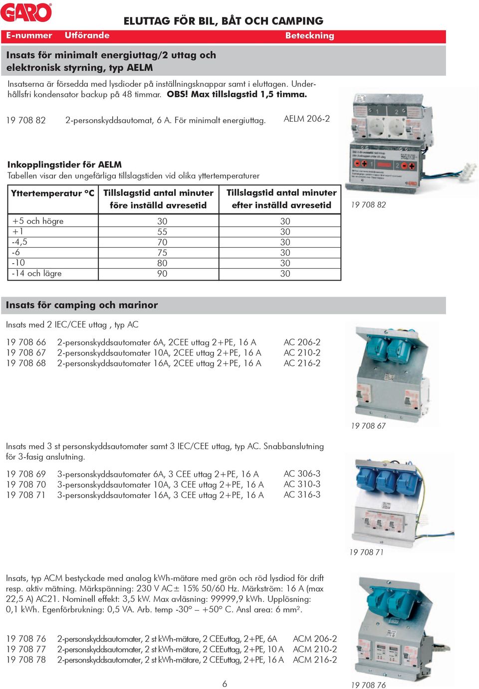 AELM 206-2 Inkopplingstider för AELM Tabellen visar den ungefärliga tillslagstiden vid olika yttertemperaturer Yttertemperatur ºC före inställd avresetid efter inställd avresetid 19 708 82 +5 och