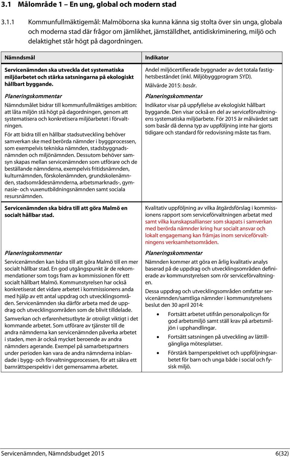 Nämndsmålet bidrar till kommunfullmäktiges ambition: att låta miljön stå högt på dagordningen, genom att systematisera och konkretisera miljöarbetet i förvaltningen.