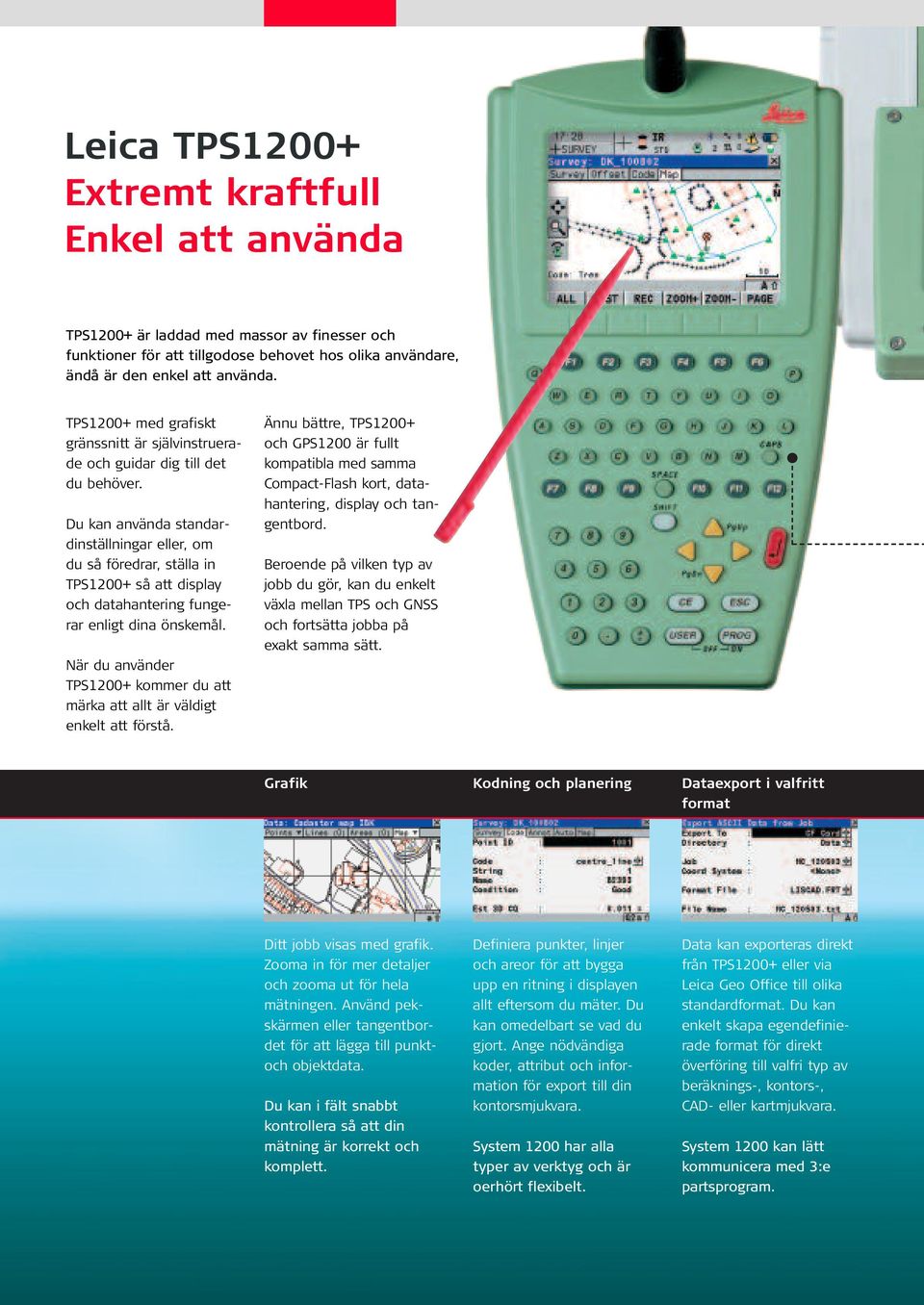 Du kan använda standardinställningar eller, om du så föredrar, ställa in TPS1200+ så att display och datahantering fungerar enligt dina önskemål.