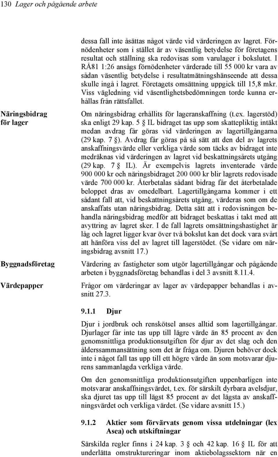 I RÅ81 1:26 ansågs förnödenheter värderade till 55 000 kr vara av sådan väsentlig betydelse i resultatmätningshänseende att dessa skulle ingå i lagret. Företagets omsättning uppgick till 15,8 mkr.