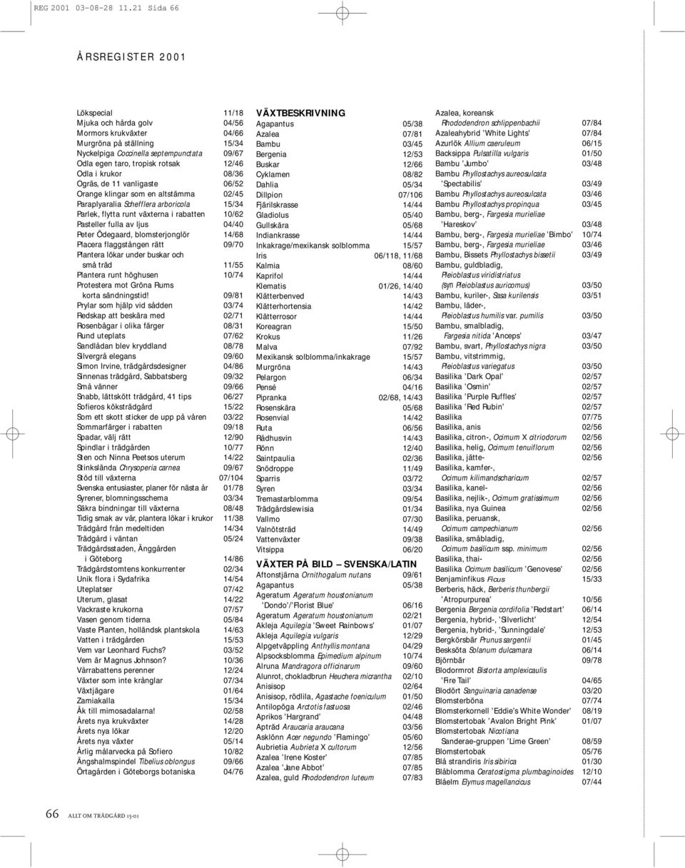 krukor 08/36 Ogräs, de 11 vanligaste 06/52 Orange klingar som en altstämma 02/45 Paraplyaralia Schefflera arboricola 15/34 Parlek, flytta runt växterna i rabatten 10/62 Pasteller fulla av ljus 04/40