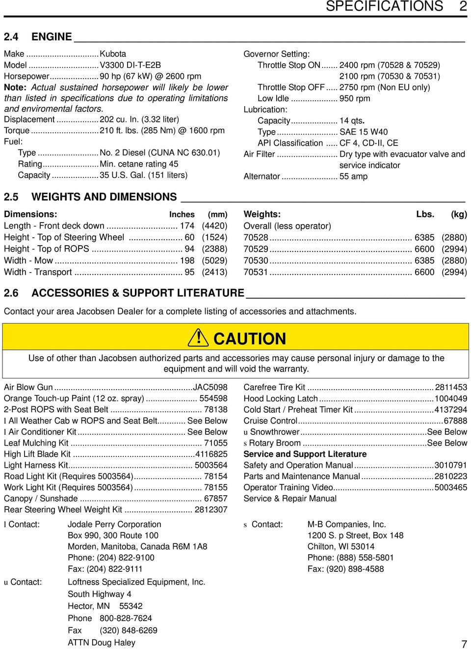 3 liter) Torque...10 ft. lbs. (85 Nm) @ 1600 rpm Fuel: Type...No. Diesel (CUNA NC 630.01) Rating...Min. cetane rating 5 Capacity...35 U.S. Gal. (151 liters) Governor Setting: Throttle Stop ON.