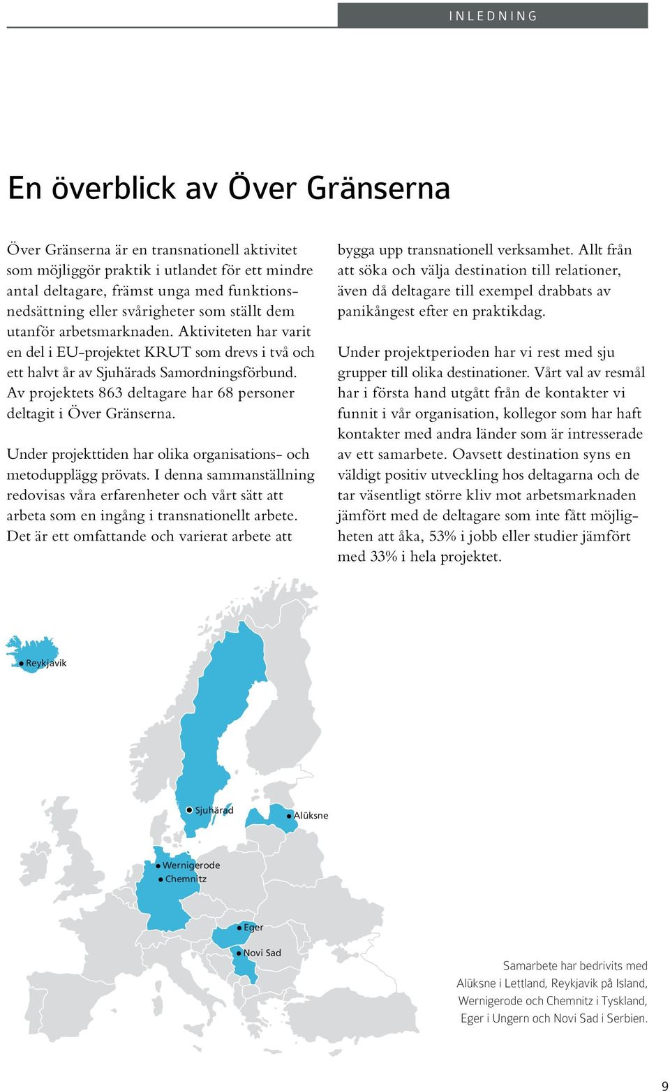 Av projektets 863 deltagare har 68 personer deltagit i Över Gränserna. Under projekttiden har olika organisations- och metodupplägg prövats.