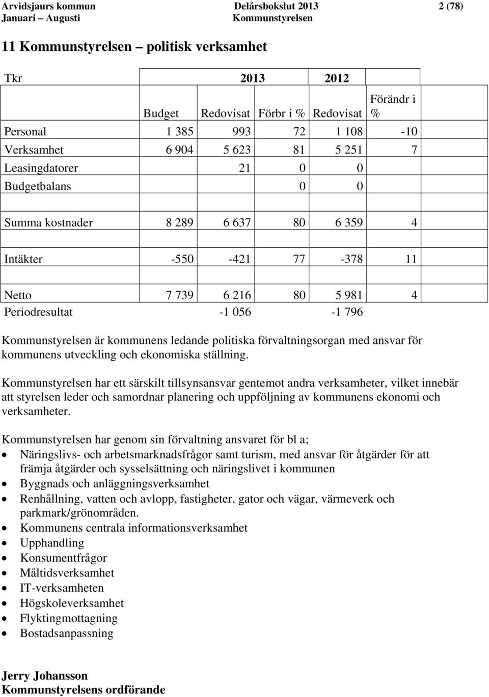 förvaltningsorgan med ansvar för kommunens utveckling och ekonomiska ställning.