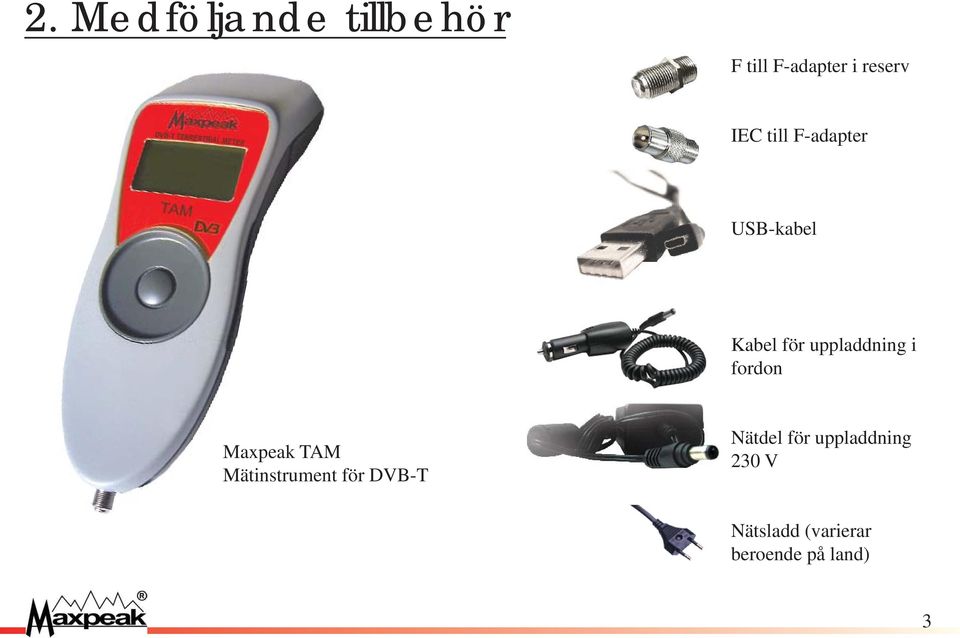 fordon Maxpeak TAM Mätinstrument för DVB-T Nätdel för