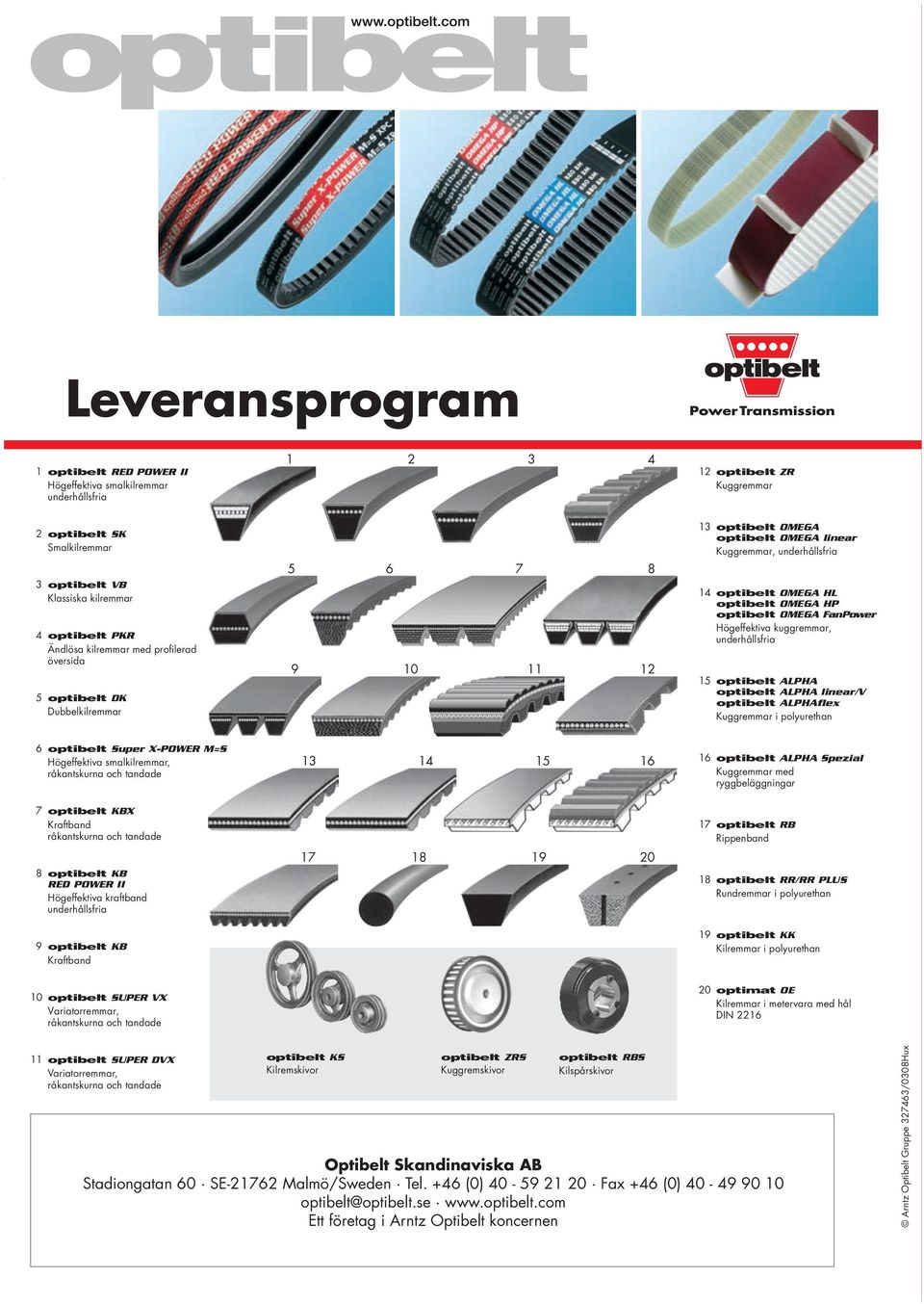 optibelt OMEGA FanPower Högeffektiva kuggremmar, underhållsfria 15 optibelt ALPHA optibelt ALPHA linear/v optibelt ALPHAflex Kuggremmar i polyurethan 6 optibelt Super X-POWER M=S Högeffektiva