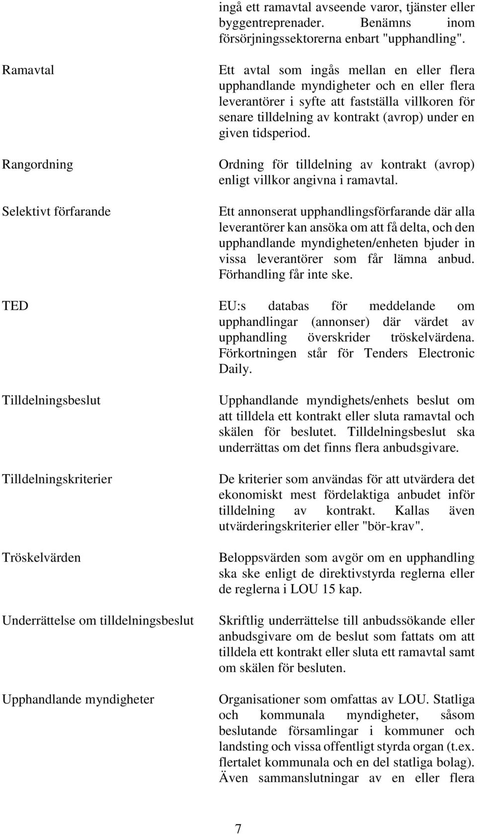 kontrakt (avrop) under en given tidsperiod. Ordning för tilldelning av kontrakt (avrop) enligt villkor angivna i ramavtal.