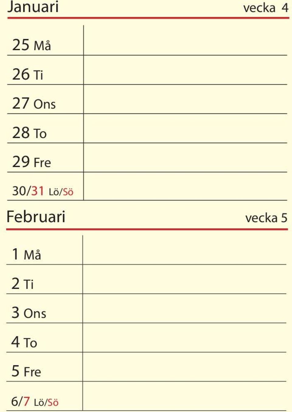 Lö/Sö Februari vecka 5 1 Må