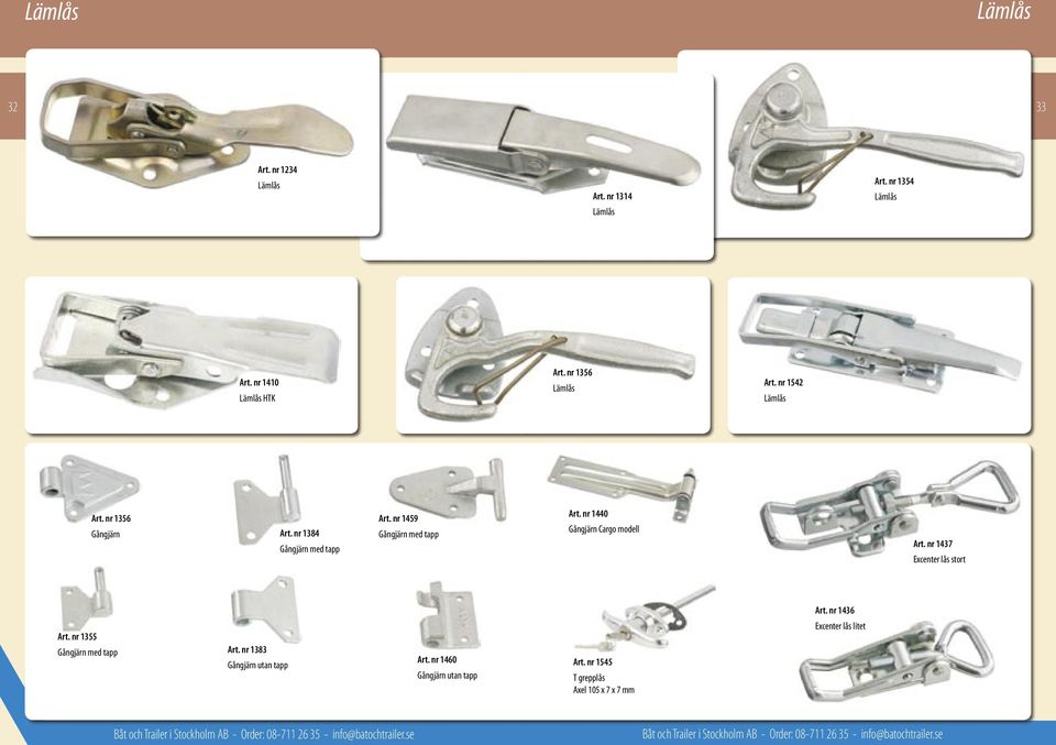 nr 1459 Gångjärn med tapp Art. nr 1440 Gångjärn Cargo modell Art. nr 1437 Excenter lås stort Art.