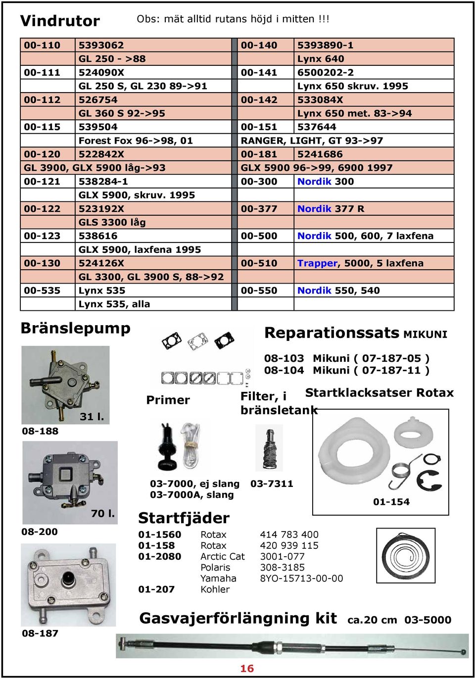 83->94 00-115 539504 00-151 537644 Forest Fox 96->98, 01 RANGER, LIGHT, GT 93->97 00-120 522842X 00-181 5241686 GL 3900, GLX 5900 låg->93 GLX 5900 96->99, 6900 1997 00-121 538284-1 00-300 Nordik 300