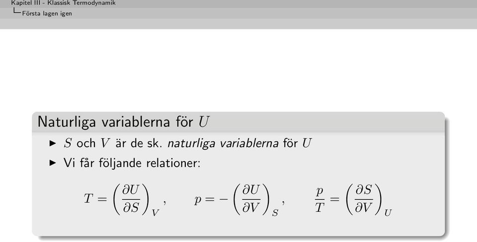 naturliga variablerna för U Vi får