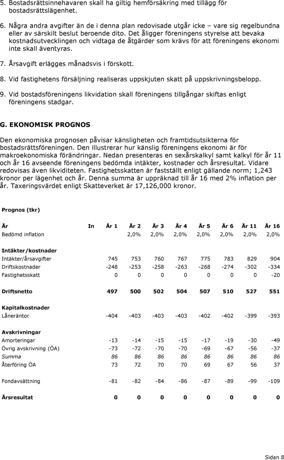 Det åligger föreningens styrelse att bevaka kostnadsutvecklingen och vidtaga de åtgärder som krävs för att föreningens ekonomi inte skall äventyras. 7. Årsavgift erlägges månadsvis i förskott. 8.