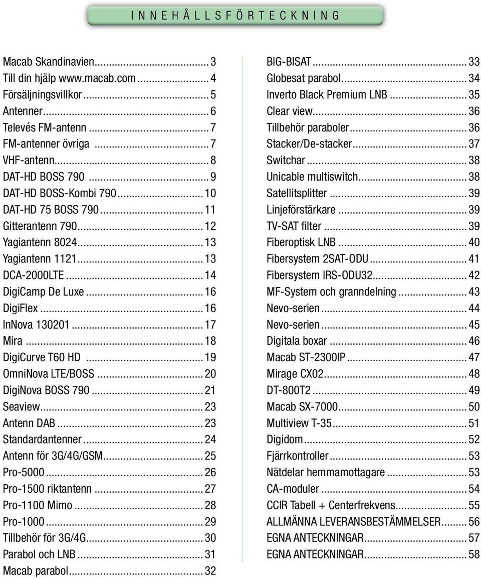 ..19 OmniNova LTE/BOSS...20 DigiNova BOSS 790...21 Seaview...23 Antenn DAB...23 Standardantenner...24 Antenn för 3G/4G/GSM...25 Pro-5000...26 Pro-1500 riktantenn...27 Pro-1100 Mimo...28 Pro-1000.