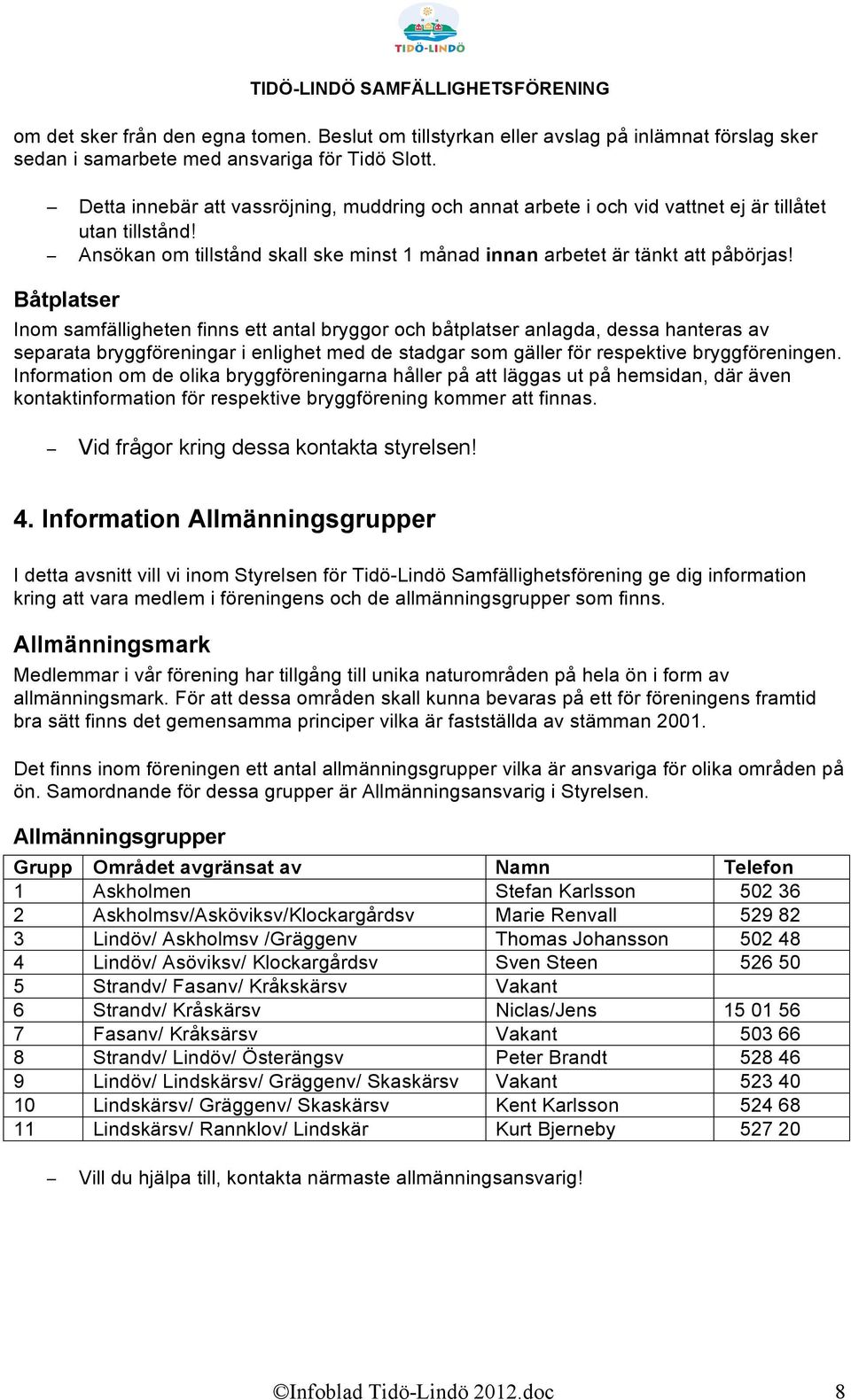 Båtplatser Inom samfälligheten finns ett antal bryggor och båtplatser anlagda, dessa hanteras av separata bryggföreningar i enlighet med de stadgar som gäller för respektive bryggföreningen.