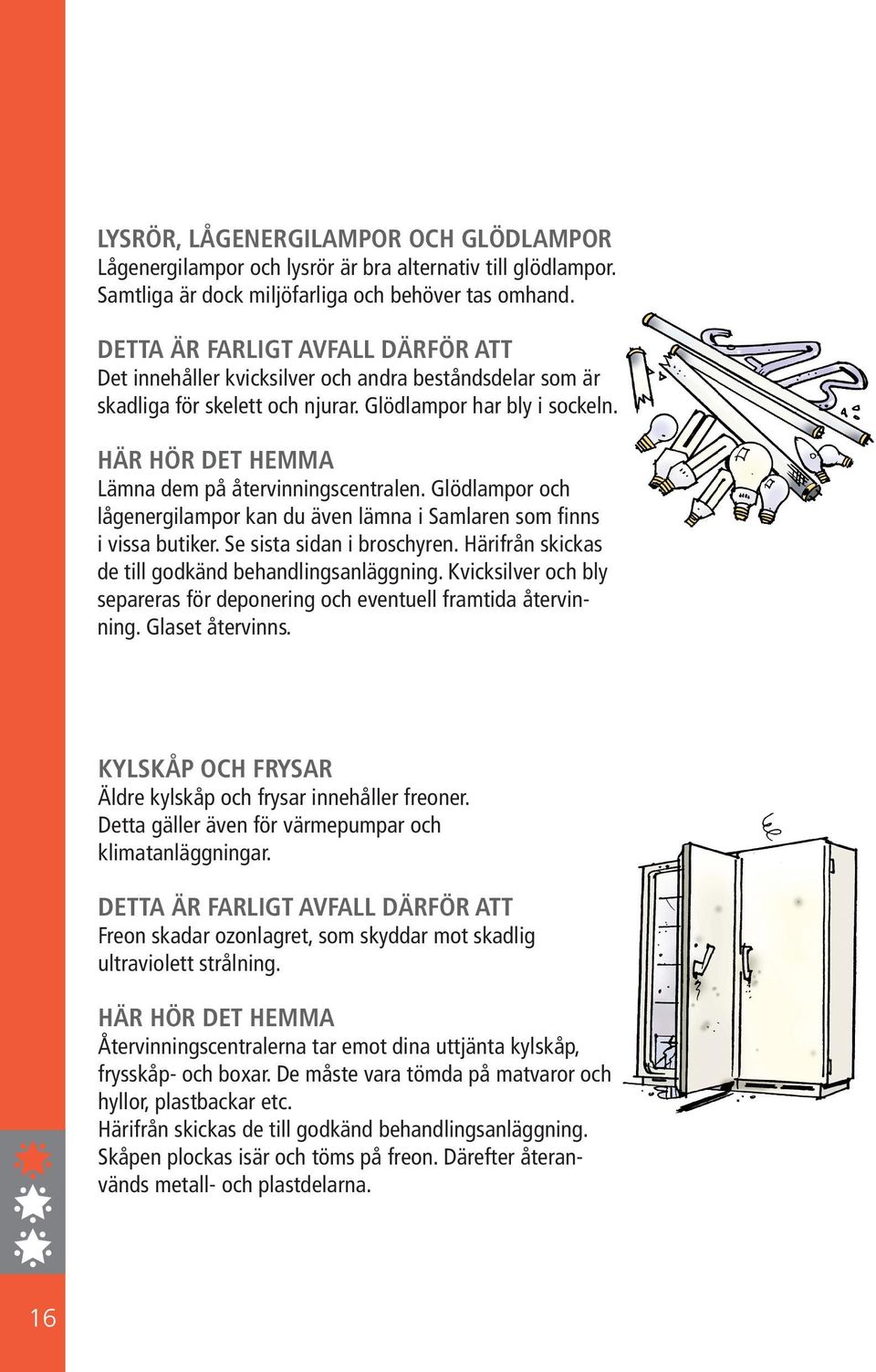 HÄR HÖR DET HEMMA Lämna dem på återvinningscentralen. Glödlampor och lågenergilampor kan du även lämna i Samlaren som finns i vissa butiker. Se sista sidan i broschyren.