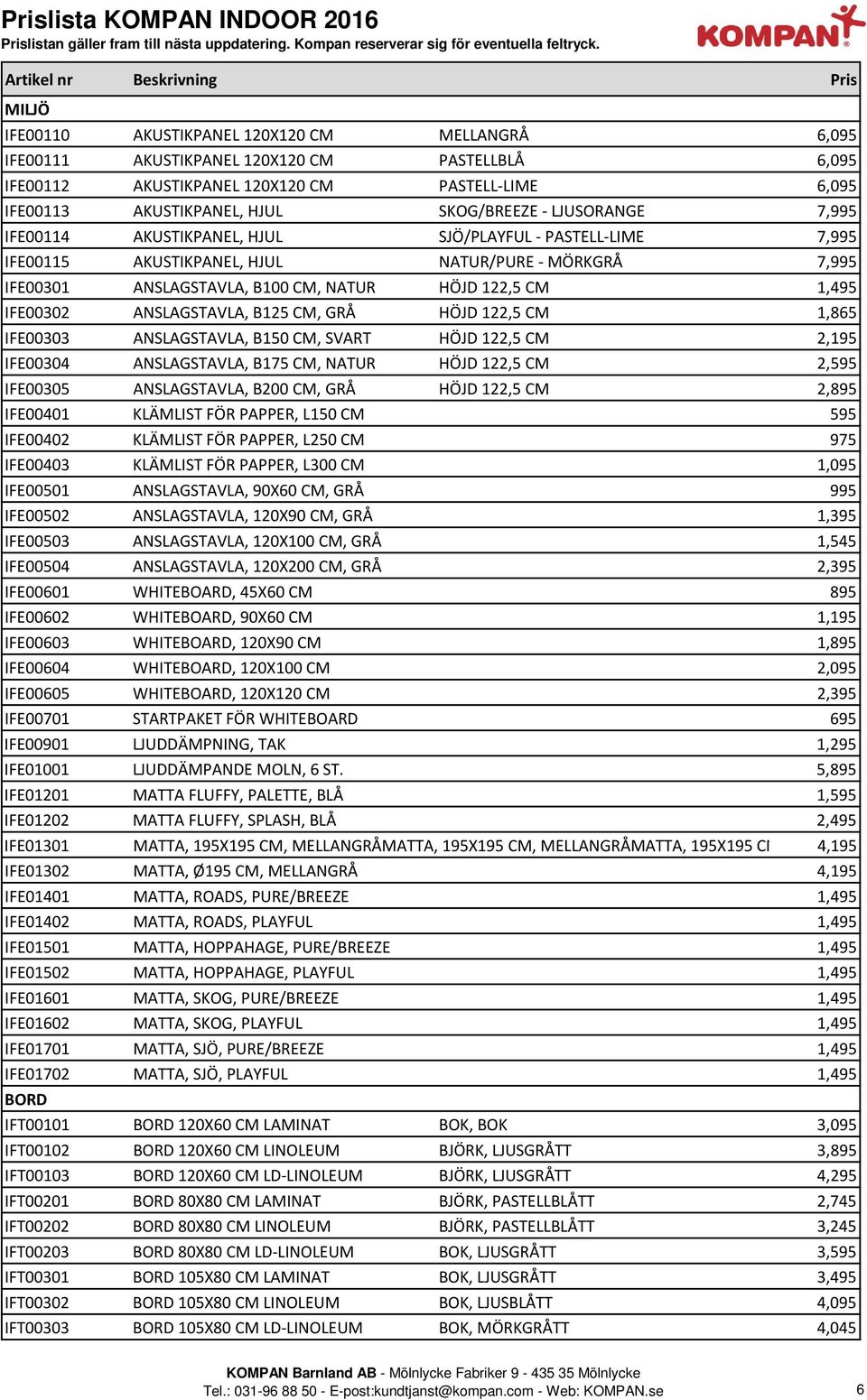 AKUSTIKPANEL, HJUL SKOG/BREEZE - LJUSORANGE 7,995 IFE00114 AKUSTIKPANEL, HJUL SJÖ/PLAYFUL - PASTELL-LIME 7,995 IFE00115 AKUSTIKPANEL, HJUL NATUR/PURE - MÖRKGRÅ 7,995 IFE00301 ANSLAGSTAVLA, B100 CM,