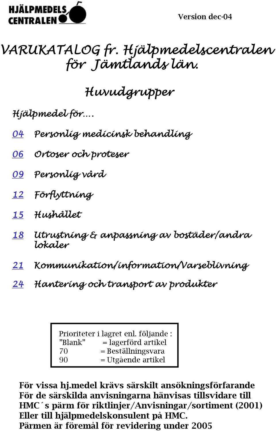 Kommunikation/information/Varseblivning 24 Hantering och transport av produkter Prioriteter i lagret enl.